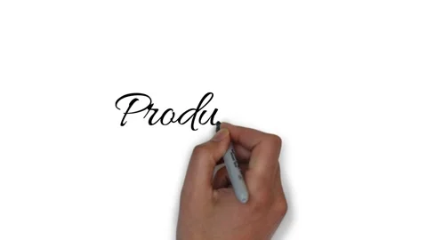 Hand writes on a white background the word production Stock Footage 150424684