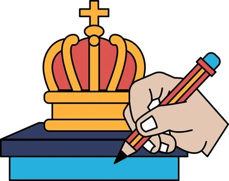 A hand is writing on a book with a crown on top Stock Illustration