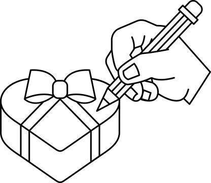 A hand is writing on a box with a bow Illustration