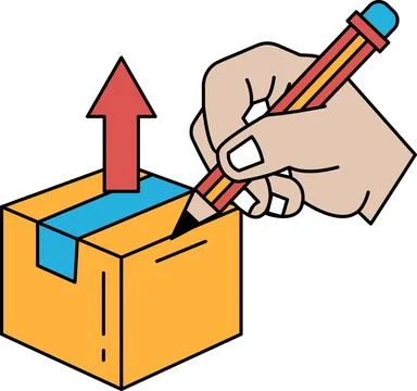 A hand is writing on a box with a pencil イラスト素材