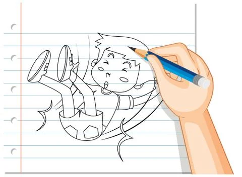 Hand writing of boy fall down accident outline Stock Illustration