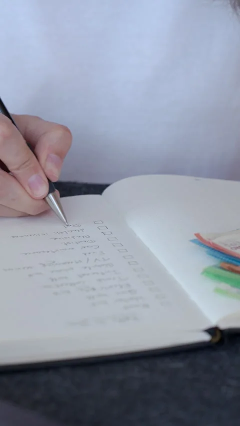 Hand writing budget plan in notebook Stock Footage 339061301