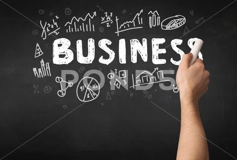 Hand writing business on blackboard Stock Photos