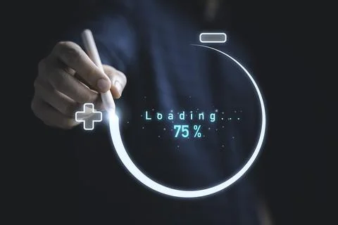 Hand writing with circle shape with loading percentage for update progressi.. Stock Photos