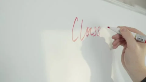 Hand Writing Class Work on Whiteboard with Red Marker Stock Footage 346229120