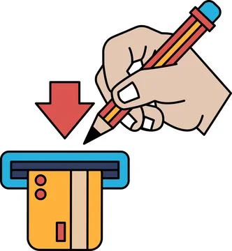 A hand is writing on a credit card machine Stock Illustration