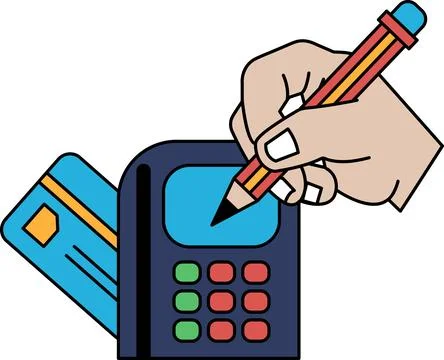 A hand is writing on a credit card reader Stock Illustration