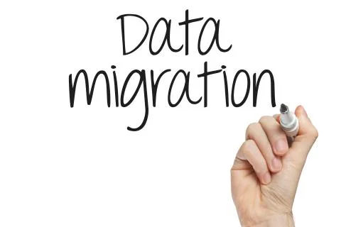 Hand writing data migration Stock Photos