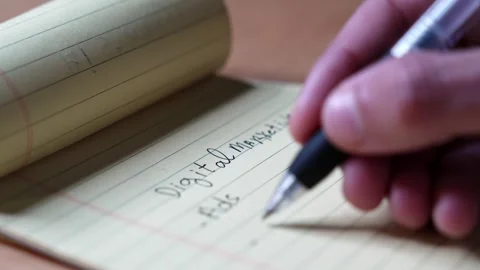 Hand writing digital marketing plan on yellow notepad Stock Footage 337108904