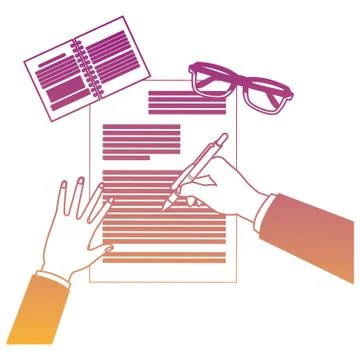 Hand writing on document and glasses rainbow lines Illustrazione stock