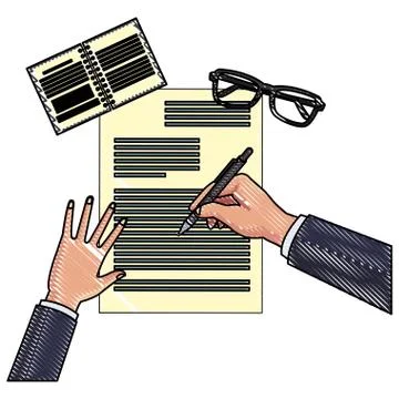 Hand writing on document and glasses scribble Stockillustratie