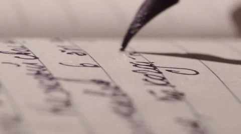Hand Writing Ink Pen  in the Dark Room Stock Footage