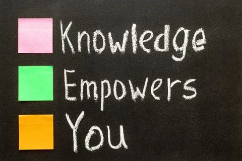 Hand writing Knowledge Empowers You on blackboard. Stock Photos