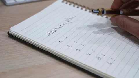 Hand Writing Marketing Plan Notepad Close Up Stock-Footage 332628534