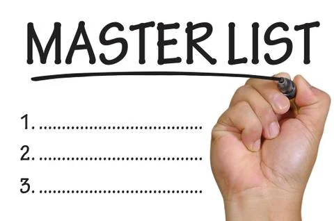 Hand writing Master List Foto stock