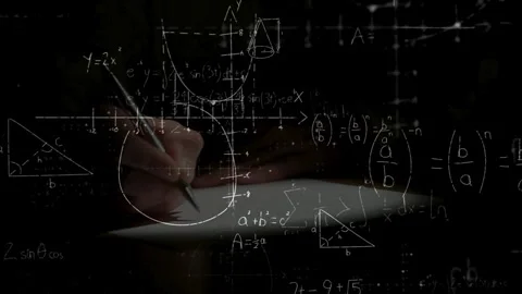 Hand Writing Math Equations with Glowing Formulas Overlay Видео 337731444