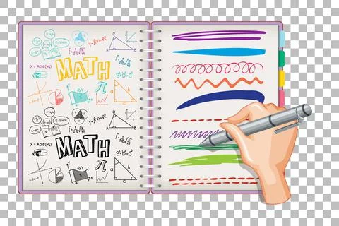 Hand writing math formula and doodle on notebook grid background Stock Illustration