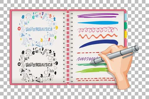 Hand writing math formula and doodle on notebook grid background Stock Illustration