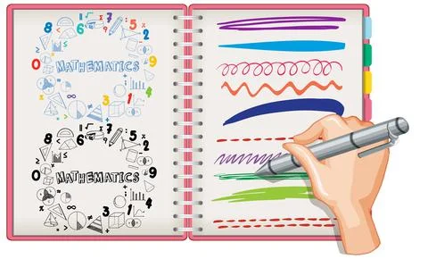 Hand writing math formula and doodle on notebook Stock Illustration