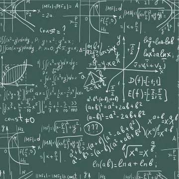 Hand writing mathematical formulas on seamless greenboard Stock Illustration