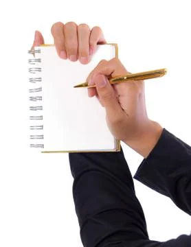 Hand writing on notebook Stock Photos