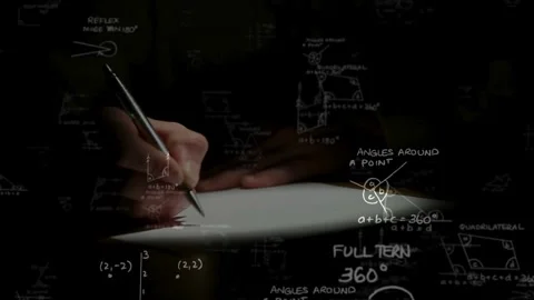 Hand Writing Notes with Overlay of Geometry Math Formulas Stock Footage 337048818