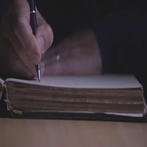 Hand writing in old book Stock Footage 69303525