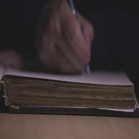 Hand writing in old book Stock Footage 69303674