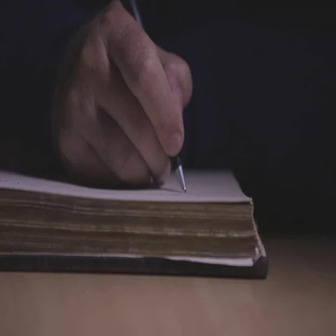 Hand writing in old book Stock Footage 69304373