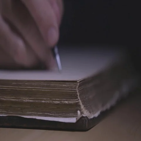 Hand writing in old book Stock Footage 69305079