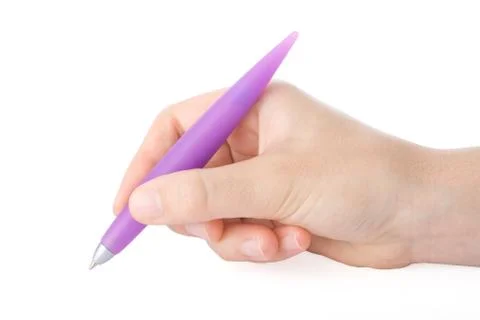 Hand writing with a pen in a white background Stock Photos