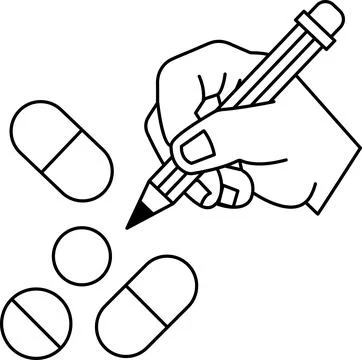 A hand is writing on a pill with a pencil Stock Illustration