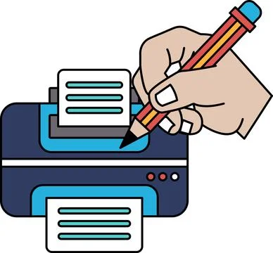 A hand is writing on a printer Stock Illustration