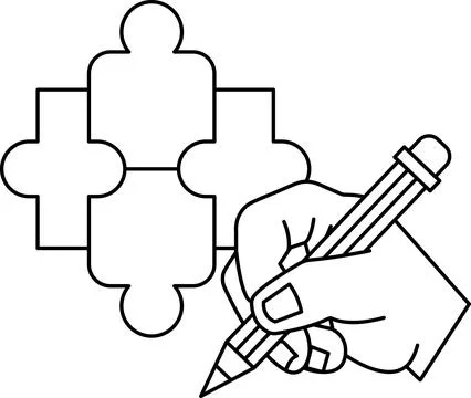 A hand is writing on a puzzle piece Stock Illustration