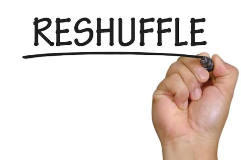 Hand writing reshuffle Stock Photos