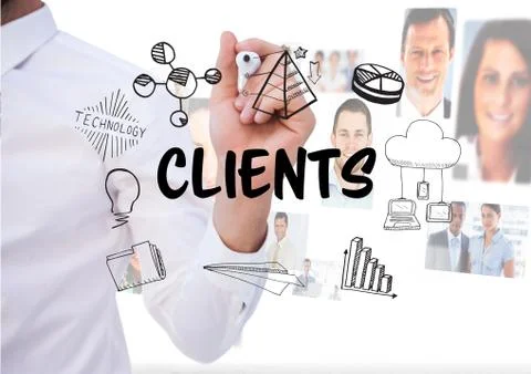 Hand writing on the screen client graphic Stock Photos