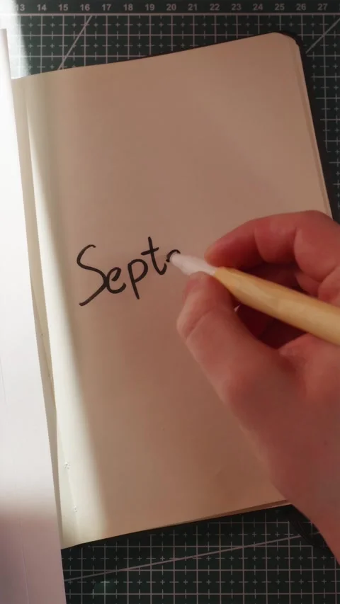 Hand writing September 1 date with pen on paper vertical Stock Footage 340139078