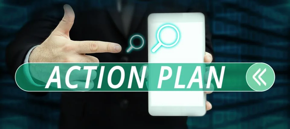Hand writing sign Action Plan. Business overview list of things or schedule to Foto stock