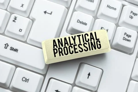 Hand writing sign Analytical Processing. Word for easily View Write Reports Data Stock Photos