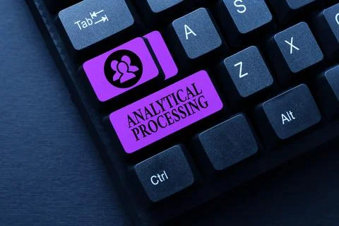 Hand writing sign Analytical Processing. Business idea easily View Write Reports Stock Photos