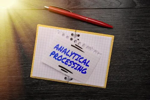 Hand writing sign Analytical Processing. Business showcase easily View Write Foto stock