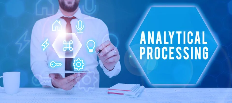 Hand writing sign Analytical Processing. Business approach easily View Write Foto stock