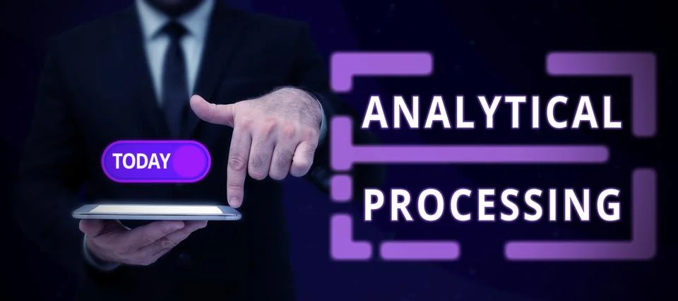 Hand writing sign Analytical Processing. Concept meaning easily View Write Foto stock