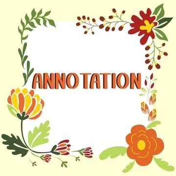 Hand writing sign Annotation. Internet Concept note added by way of comment or Stock Illustration