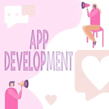 Hand writing sign App Development. Conceptual photo the act or process by which Illustrazione stock