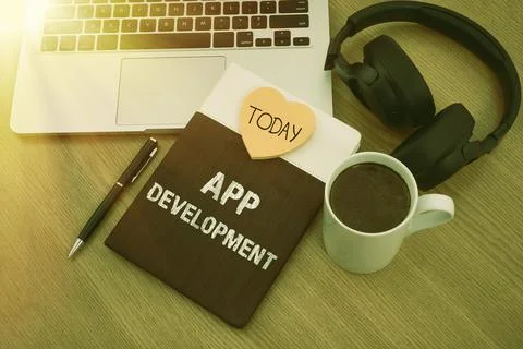 Hand writing sign App Development. Internet Concept Development services for Fotos de archivo