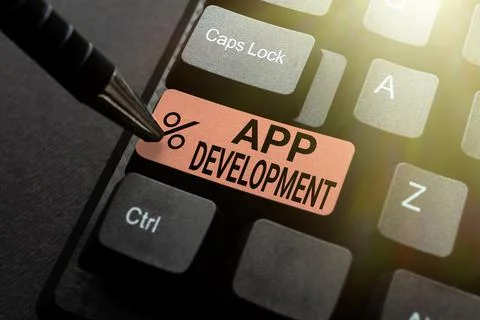 Hand writing sign App Development. Concept meaning producing computer software Stock-Fotos