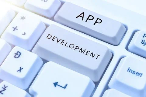 Hand writing sign App Development. Business approach producing computer software Stock Photos