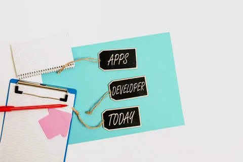 Hand writing sign Apps Developer. Concept meaning Graphic artist Software Foto stock