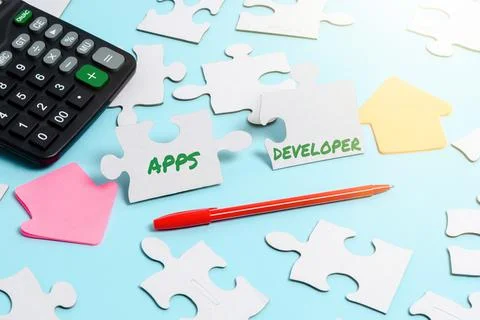 Hand writing sign Apps Developer. Concept meaning Graphic artist Software Stock Photos